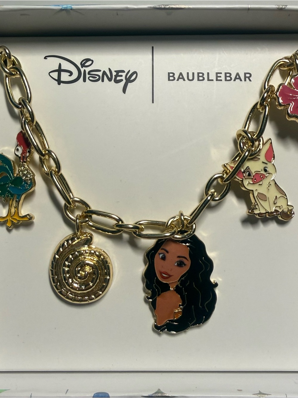 Disney x BaubleBar Moana Charm bracelet- Gold with Black and Pink Accents